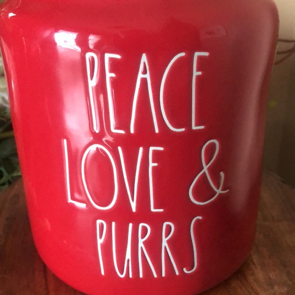 RAE DUNN BY MAGENTA Ceramic Pet Treat Canister PEACE LOVE & PURRS - Picture 3 of 6
